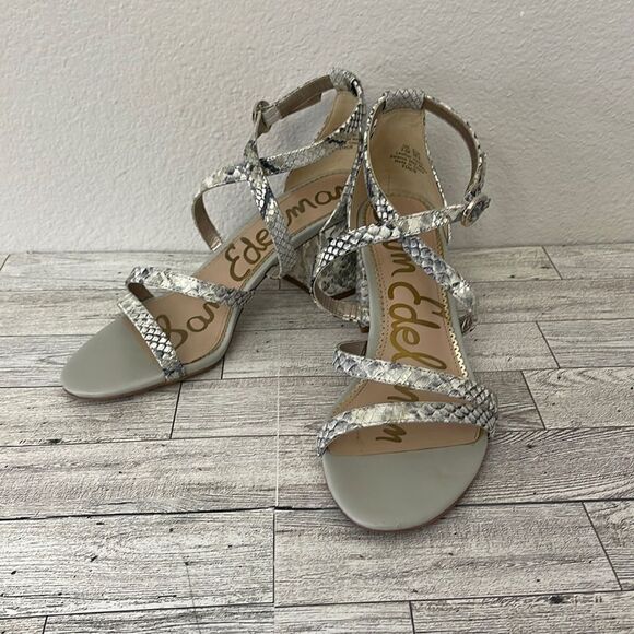 Sam Eldelman Stacie Leather Snake Embossed Heels Size 8.5M - Picture 1 of 14